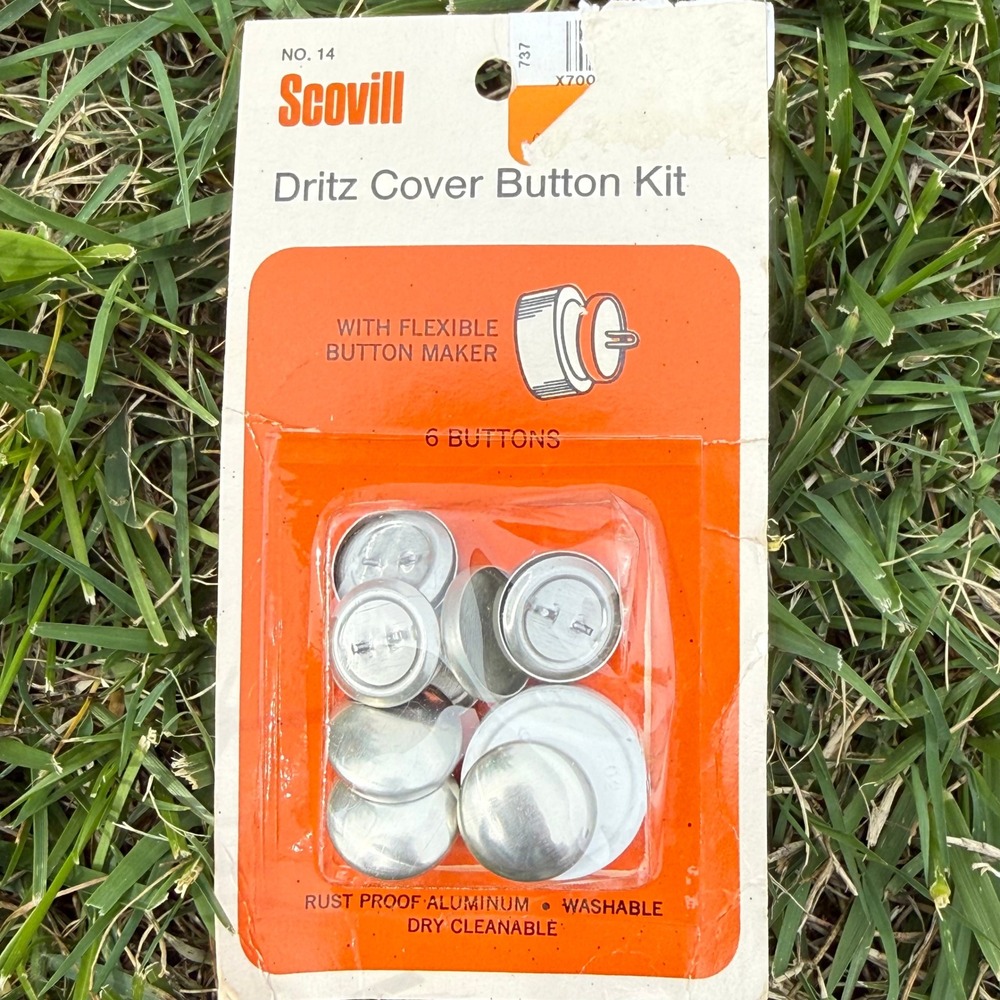 Vintage Dritz Scovill No 14 Cover Button Kit 6 Rust Proof‎ Aluminum Buttons USA